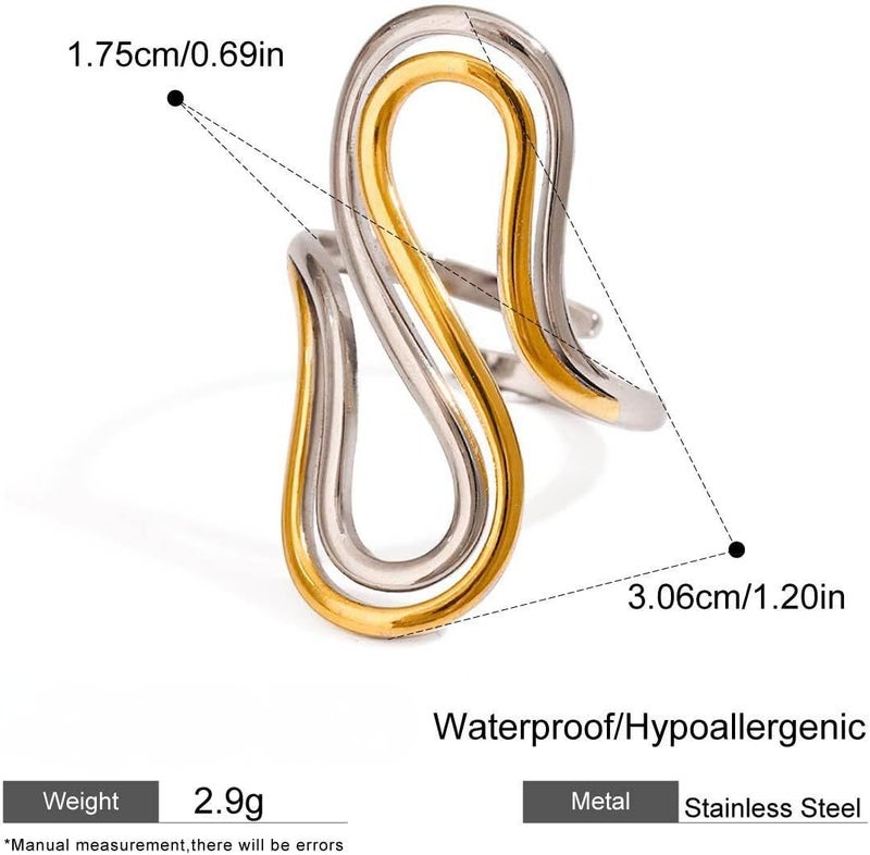 AiTURE Chunky Rings For Women, Gold Silver Thumb Ring Asymmetrical Wavy Curve Ring Adjustable Non Tarnish Dainty Stainless Steel New Year Anniversary Birthday Jewelry Gift - Image 5